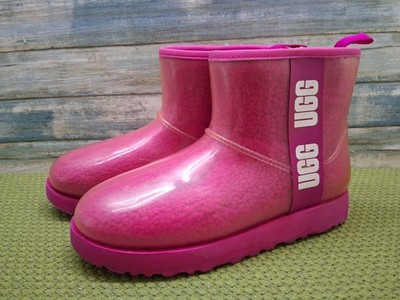 UGG Classic Clear Mini Hot Pink Shearling Lined Boots 1113190 Boot- Womens Sz 8