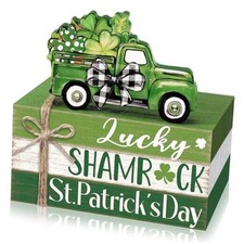 4 Pcs St. Patrick's Day Table Decorations Wooden Shamrocks Rustic Tiered Tray