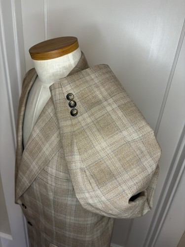 Vintage Botany 500 Three Piece Suit Tan Plaid Windowpane 44 Jacket 36 Pants READ - Picture 7 of 21