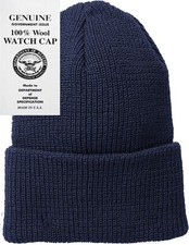 Navy Blue 100% Wool Hat Warm Winter Knitted Watch Cap USA Made