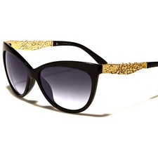 High-End Celebrity Fashion Stylish Black & Gold Sexy Designer Cat Eye Sunglasses