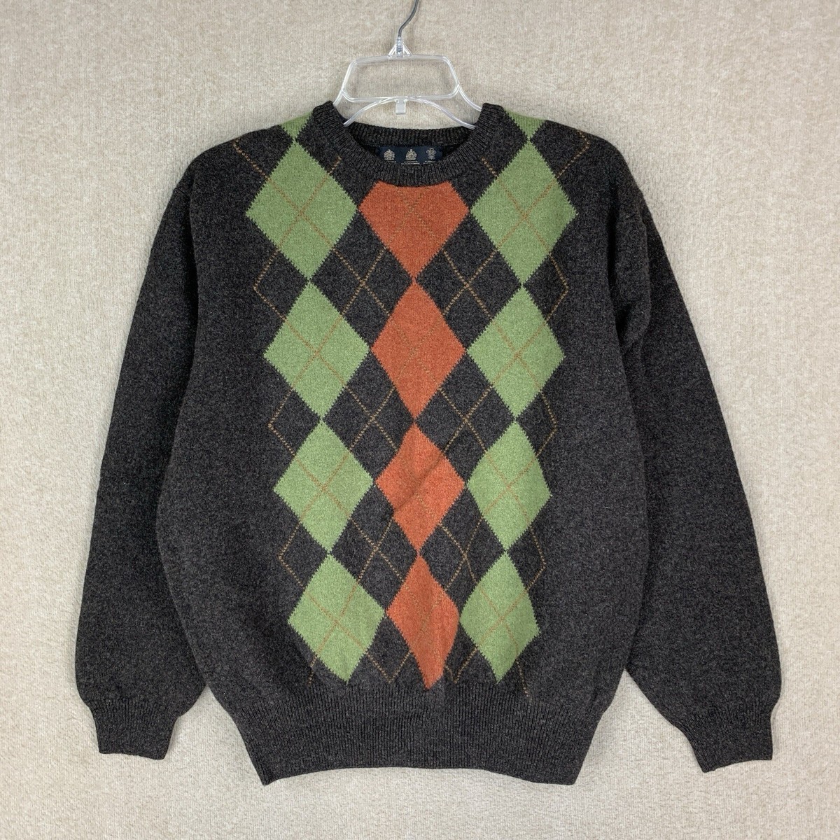 Barbour Wool Sweater Size XL Brown Argyle Crew Neck 100% Wool Pullover  Scotland