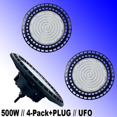 500W+PLUG   high Bay lights LED Factory Warehouse Commercial Light Fixtures 4Pc 