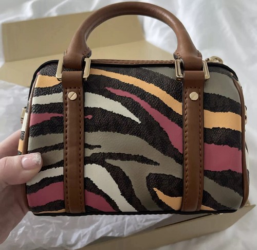 Michael Kors Bedford Legacy Extra-Small Metallic Zebra Logo Duffle Crossbody Bag - Picture 2 of 9