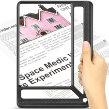 Full Page Magnifying Glass for Reading, Lightweight Rectangular 5X Black 