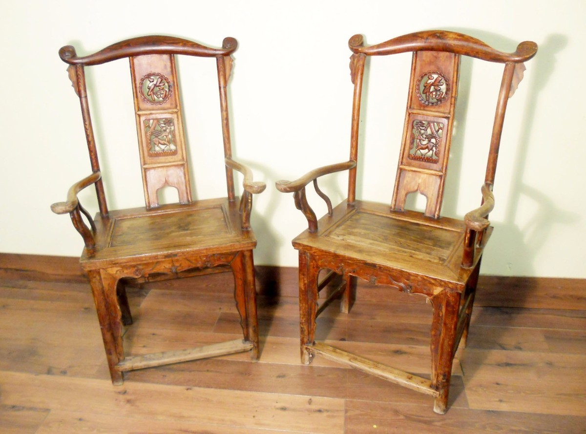 Antique Chinese High Back Arm Chairs (5637) (Pair), Circa 1800