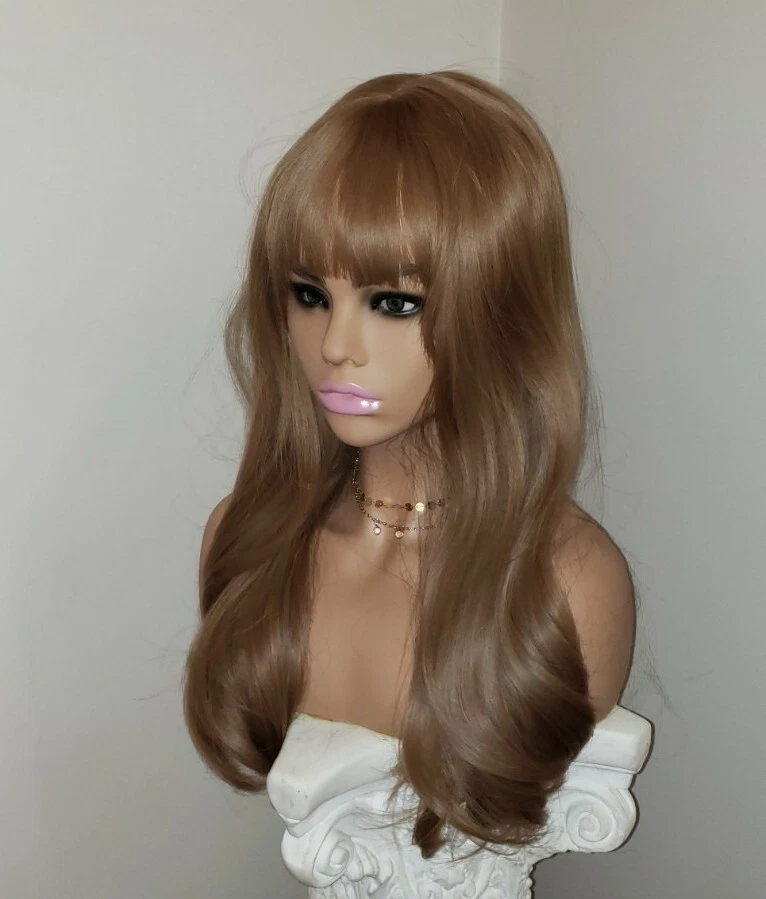 Peluca Completa Larga Rubia Fresa Rojo Castaño Rojizo Cabello Humano Mezcla Capas Flequillo Foto 3 de 4