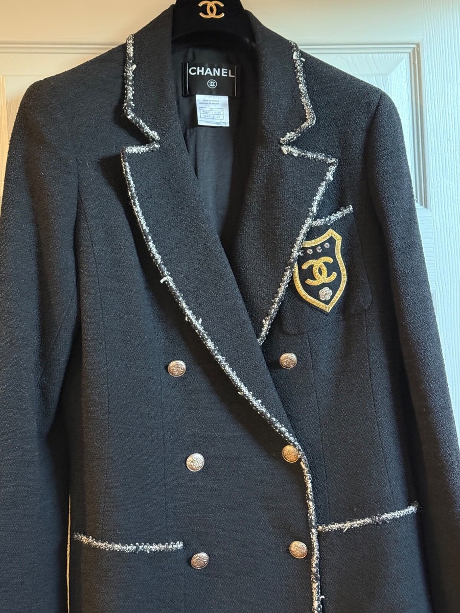 CHANEL 05C VINTAGE ICONIC NEW BLACK TWEED JACKET COAT GOLD COCO CC