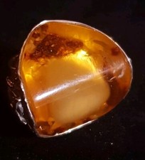 Modernist Sterling Silver 925 Baltic Amber Owl Ring Adjustable 37g