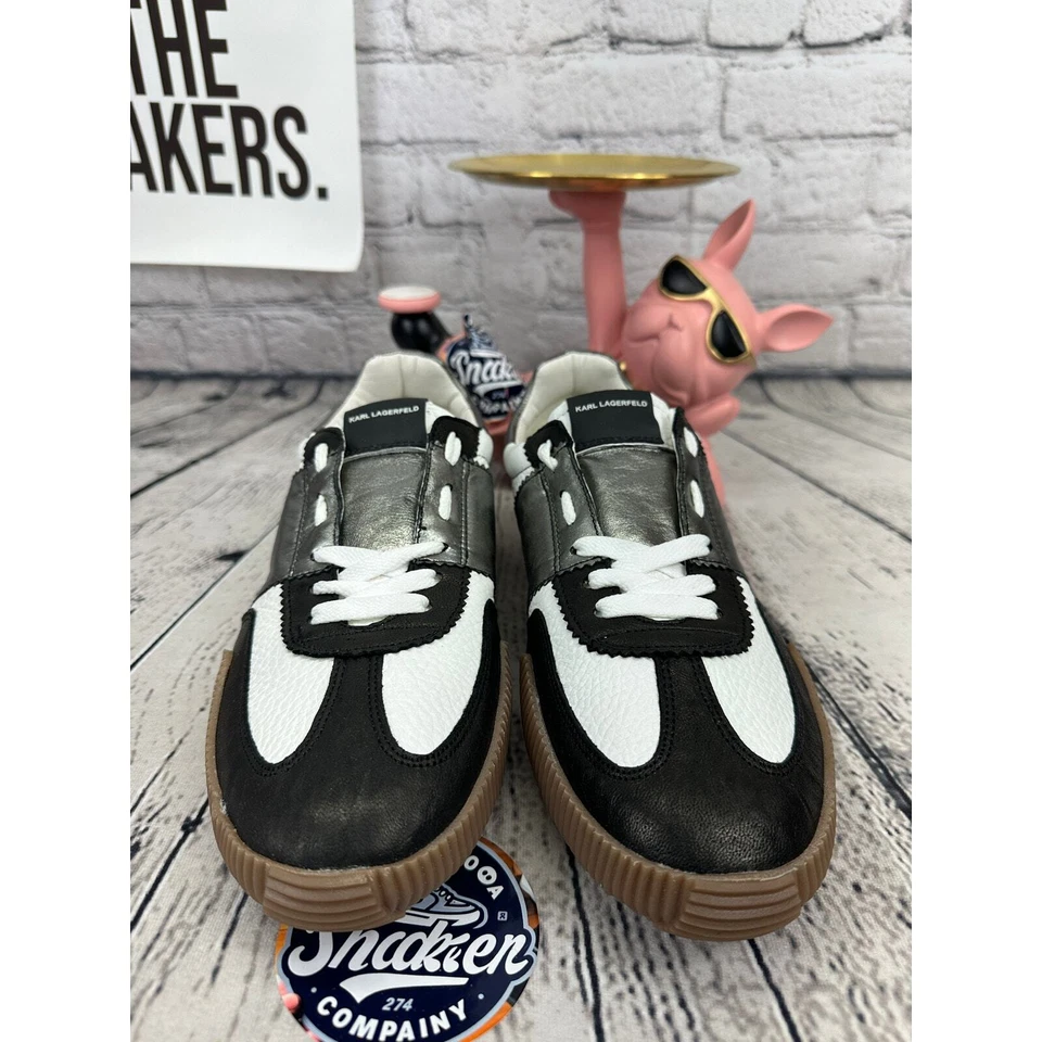 Karl Lagerfeld Paris Zapatillas de Carreras de Cuero para Hombres 8 Zapatos de Cuero Negro Blanco Foto 2 de 4