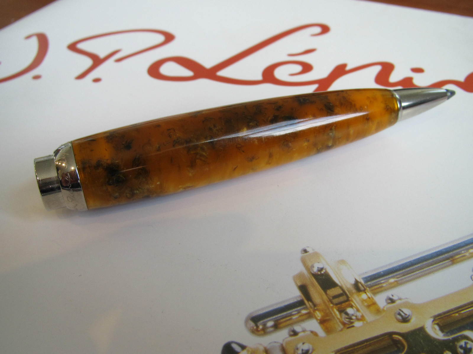 Jean-Pierre Lepine Attila AT45P yellow-orange marble resin 3.2mm mech pencil MIB