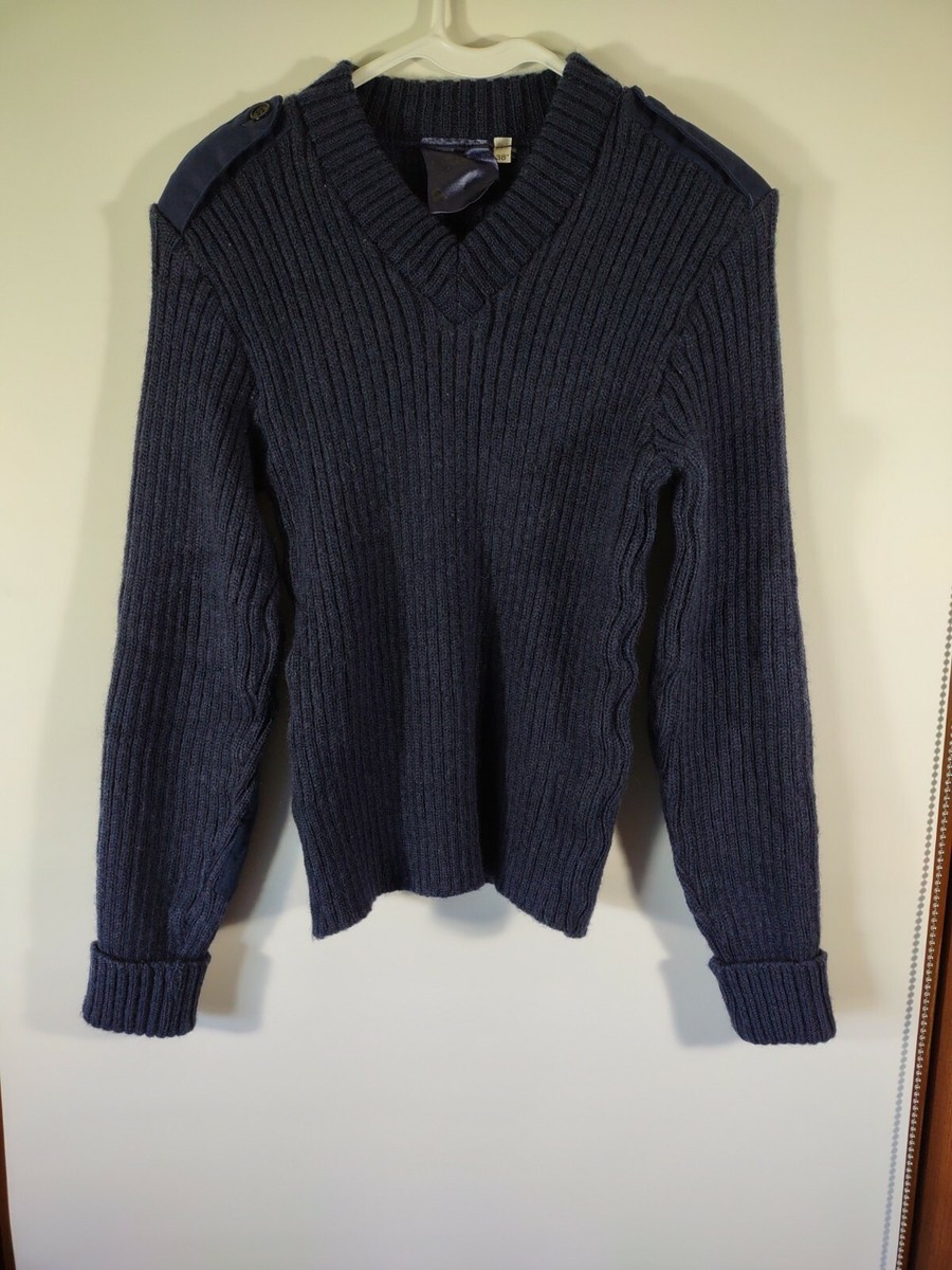 Military Equipment Sweater, Size 38, Blue Navy Long Sleeves, Elbow Patches