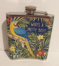 SASS & BELLE WHOS A PRETTY BOY QUOTE PARROT FLORAL LEAVES PRINT HIP FLASK