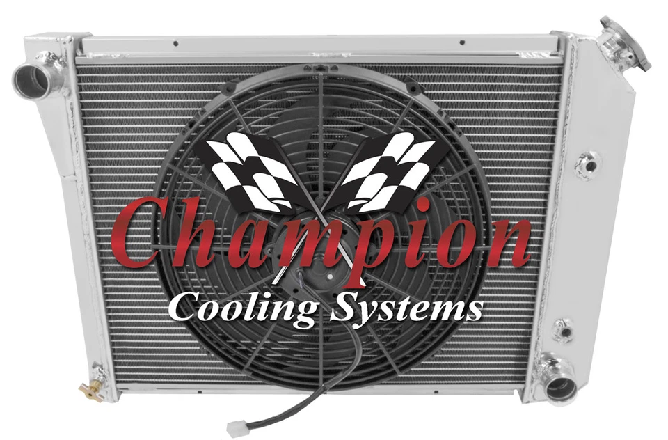 4 Row Kool Champion Radiator 20" Core W/ 16" Fan for 1968 - 1979 Chevrolet Nova Foto 3 de 4