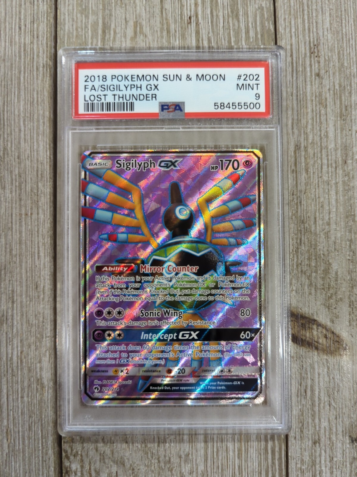 PSA 9 2018 Pokemon Sun & Moon Sigilyph GX Lost Thunder Graded #202