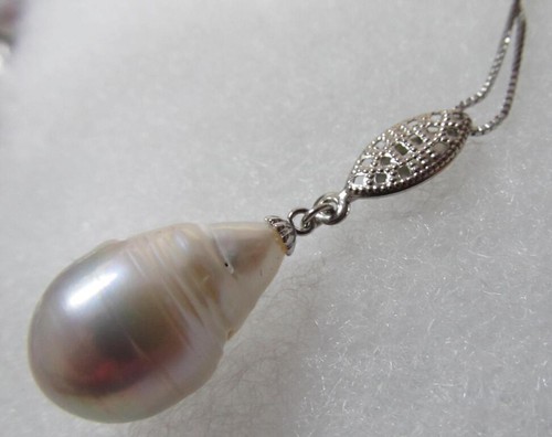 huge 18"14x22mm genuine south sea silver white drip pearl necklace pendant - Photo 1 sur 3