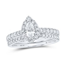 14kt White Gold Pear Diamond Halo Bridal Wedding Ring Band Set 1 Cttw