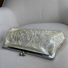 VTG Beaded Plastic Overlay Small Clutch Purse Rhinestone Studded Clasp Bag