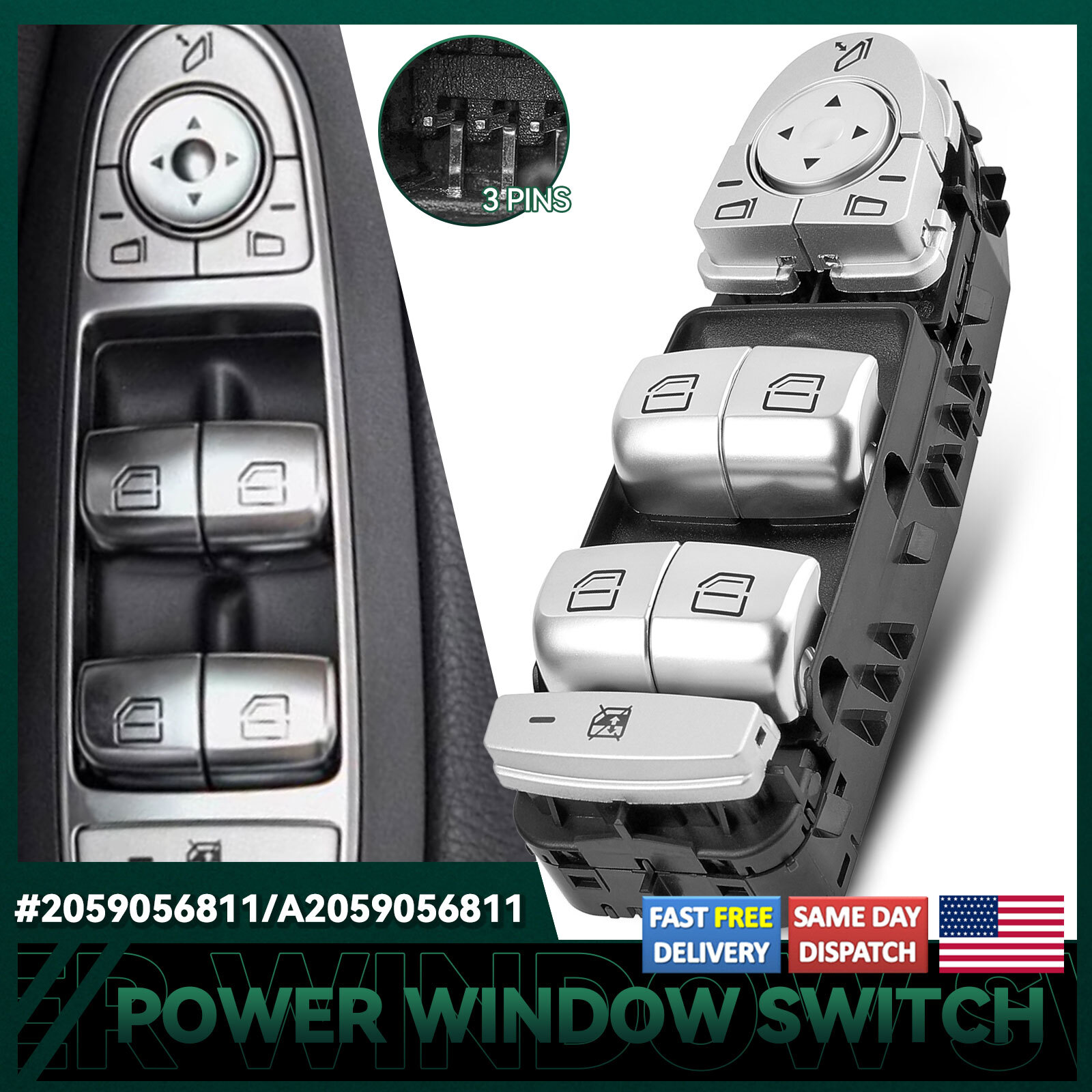 Power Window Control Switch Driver Side for Mercedes-Benz C-CLASS 2059056811 USA