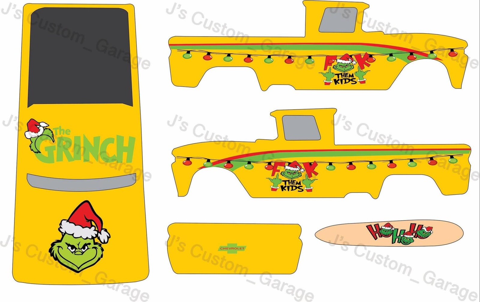 F Them Kids Grinch 62 Chevy 1/64 white toner water slide Decals For Hot Wheels