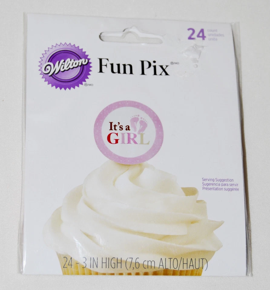 Nuevo Lote de 2 Palillos de Dientes Wilton Fun Pix Rosa It's a Girl Cupcake 48 en total Foto 2 de 4