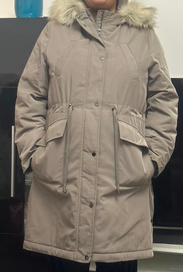 M S Ladies Stromwear Texterd Parka Hoodied Long Coat Size 20