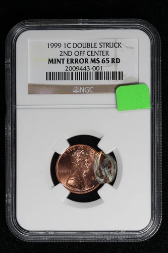 Mint Error 1999 Memorial Cent NGC Double Struck 2nd Off Center MS 65 RD 4VB5