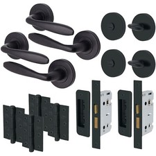 Black Internal Door Handles with Lock Bathroom Lock Set 44mm Backset Pack of 2