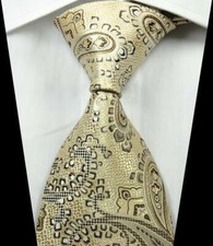 Hot Classic Paisleys Beige Brown JACQUARD WOVEN 100 Silk Men's Tie Necktie