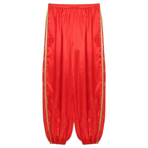Women' Silky Satin Belly Dance Bloomers Gold Trim Loose Lantern Pants Costume - Picture 11 of 55