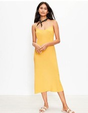New Ann Taylor LOFT Yellow Spaghetti Straps Sweetheart V-neck Midi Slip Dress M