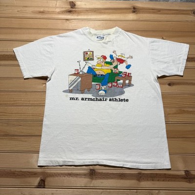 Vintage 80s 1989 Mr Armchair Athlete Cartoon Beer Funny Dad Core Shirt USA Large