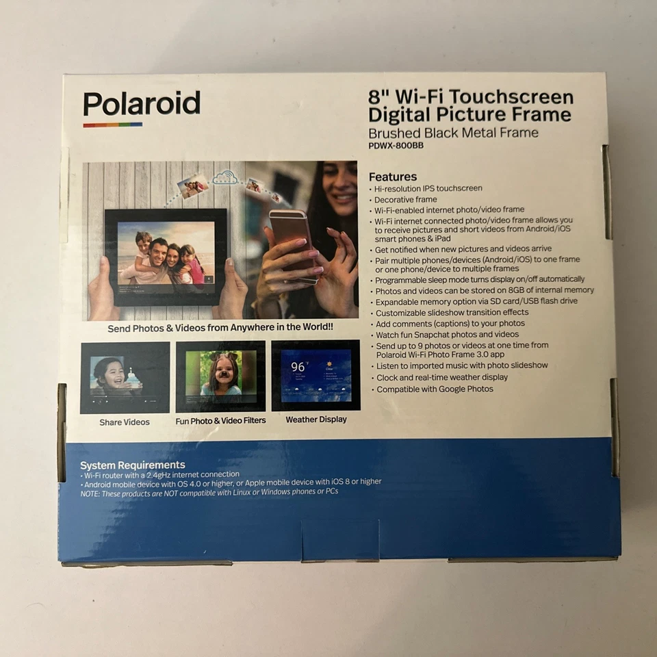 Polaroid 8" Wi-Fi Digital Picture Frame Brushed Black Metal Design (PDWX-800BB) - Image 2 of 2
