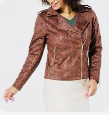 Chic Burgundy Snake Print Biker Jacket - Jaclyn Smith Collection