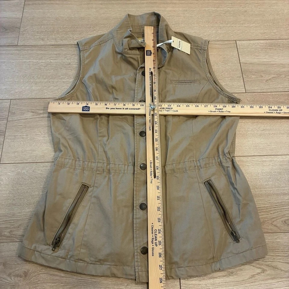 Nuevo con etiquetas Chaleco utilitario Fossil para mujer Sienna caqui oscuro 100 % algodón talla XL Foto 3 de 4