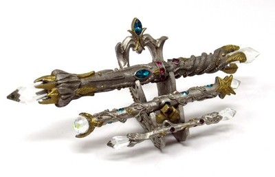 Vintage Comstock Pewter Wizard Staff Wand Set w/ Matching Stand Signed