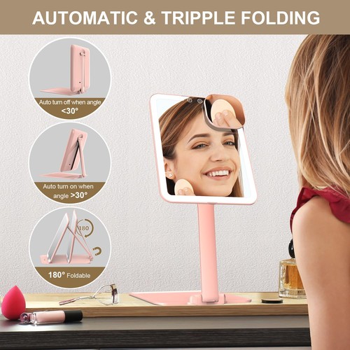 Espejo de Maquillaje de Viaje con Luz, Espejo de Tocador Plegable Triple con Luces, 3... - Imagen 2 de 7
