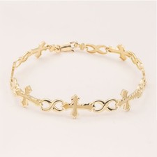 Brazalete SÓLIDO 10K Corte Diamante Cruz Infinito Eslabón Oro Amarillo 7.5"