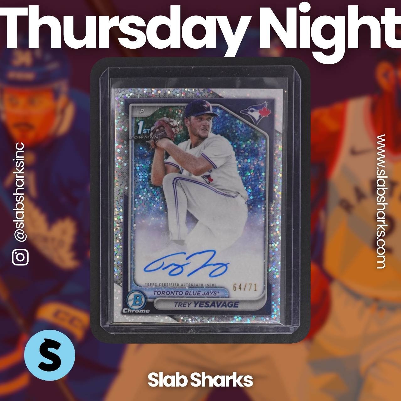 2024 BOWMAN DRAFT TREY YESAVAGE CHROME AUTO SPARKLES REFRACTOR 1ST PROSPECT /71