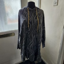 ​Grey Abstract Swirl Oversized Hoodie Dress Ruffle Hem Longline Tunic Sweatshirt