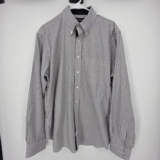 Paul Fredrick Dark Gray Striped Dress Shirt Non-Iron Cotton Tailored Fit 17 x 36