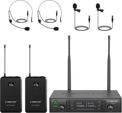 Phenyx Pro Dual kabelloses Mikrofonsystem mit 2x100 UHF-Frequenzen (PTU-71-2B)