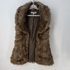 Stetson Womens Faux Fur Vest Brown Size Small Open Front Collar Cowgirl Western