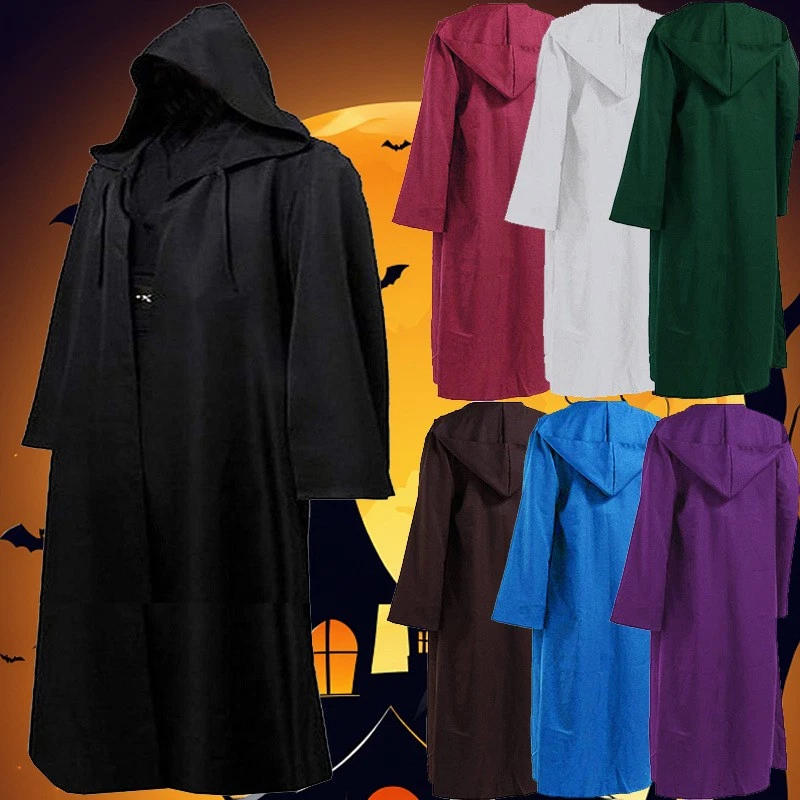 Mens Hooded Halloween Cloak Wizard Vampire Witch Robe Gothic Medieval Halloween - Image 2 of 4