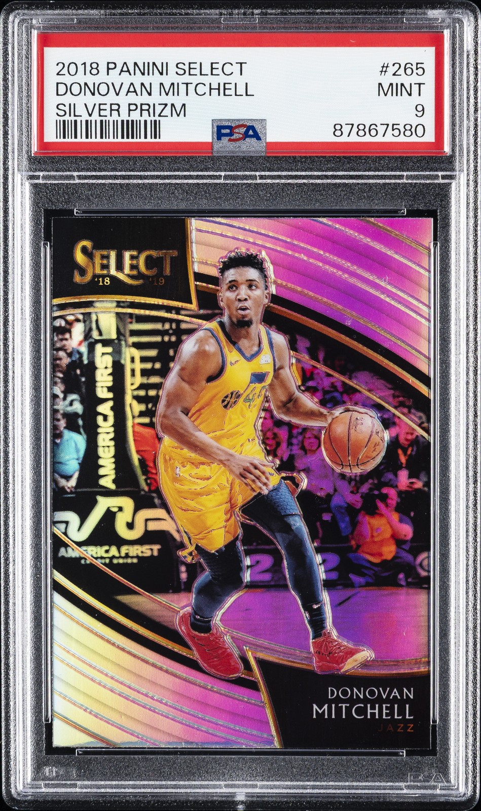2018 PANINI SELECT SILVER PRIZM #265 DONOVAN MITCHELL PSA 9