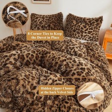 Cheetah Print Fluffy Faux Fur Duvet Cover Set, 3 Pieces Soft Plush Shaggy 1set