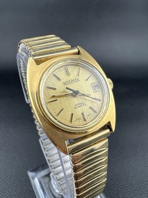 ROAMER Anfibio Vintage Damen Uhr 24mm Swiss Quartz Gold Date Retro