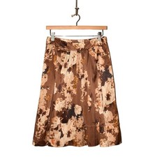 TALBOTS 99 Brown Floral Pleated Woven Midi A-line Skirt Size 2