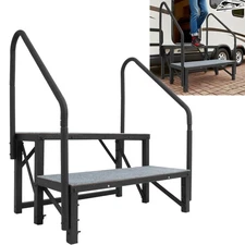 2 Step RV Steps with 2 Handrails w/Step Mat 660 lbs Load Capacity For Trailers