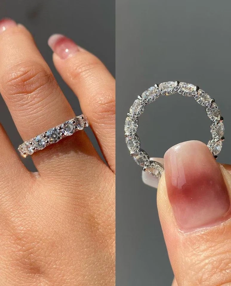 Anillo banda de eternidad de lujo de oro blanco de 14 quilates sólido diamante natural corte redondo de 4,00 quilates Foto 2 de 4